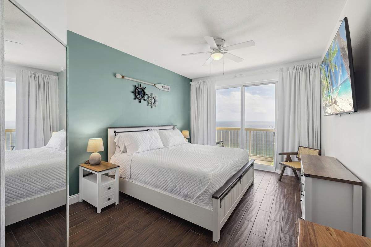 Master Bedroom with walk out balcony overlooking the Gulf.  