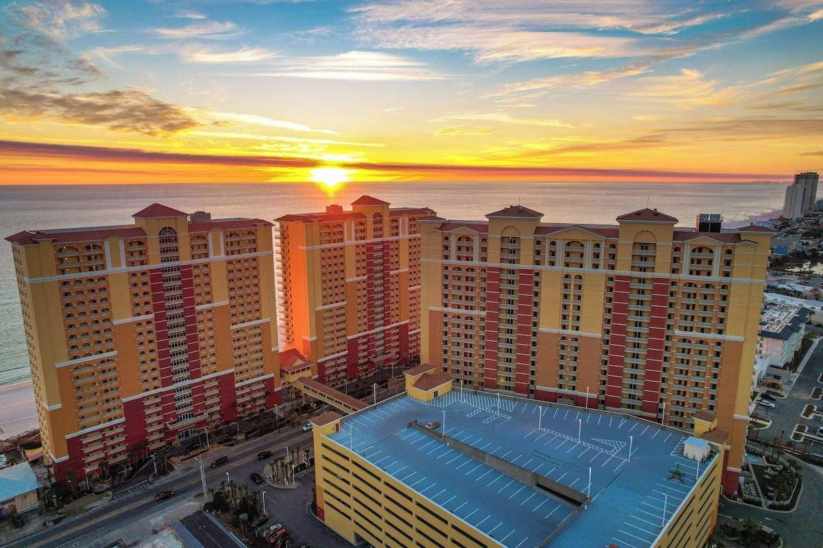 Aerial photo of all three Calypso Towers.  This condo is located in Tower 2.  
