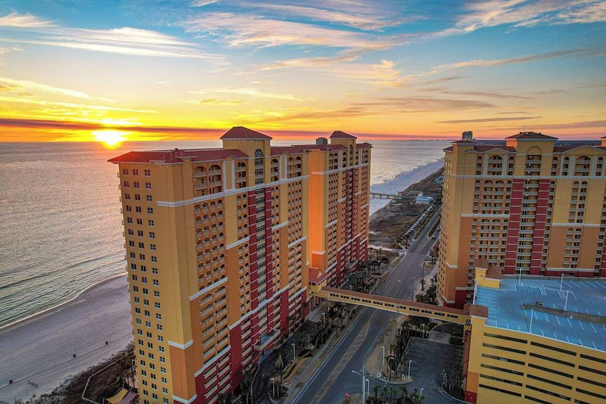 Aerial photo of all three Calypso Towers.  This condo is located in Tower 2.  